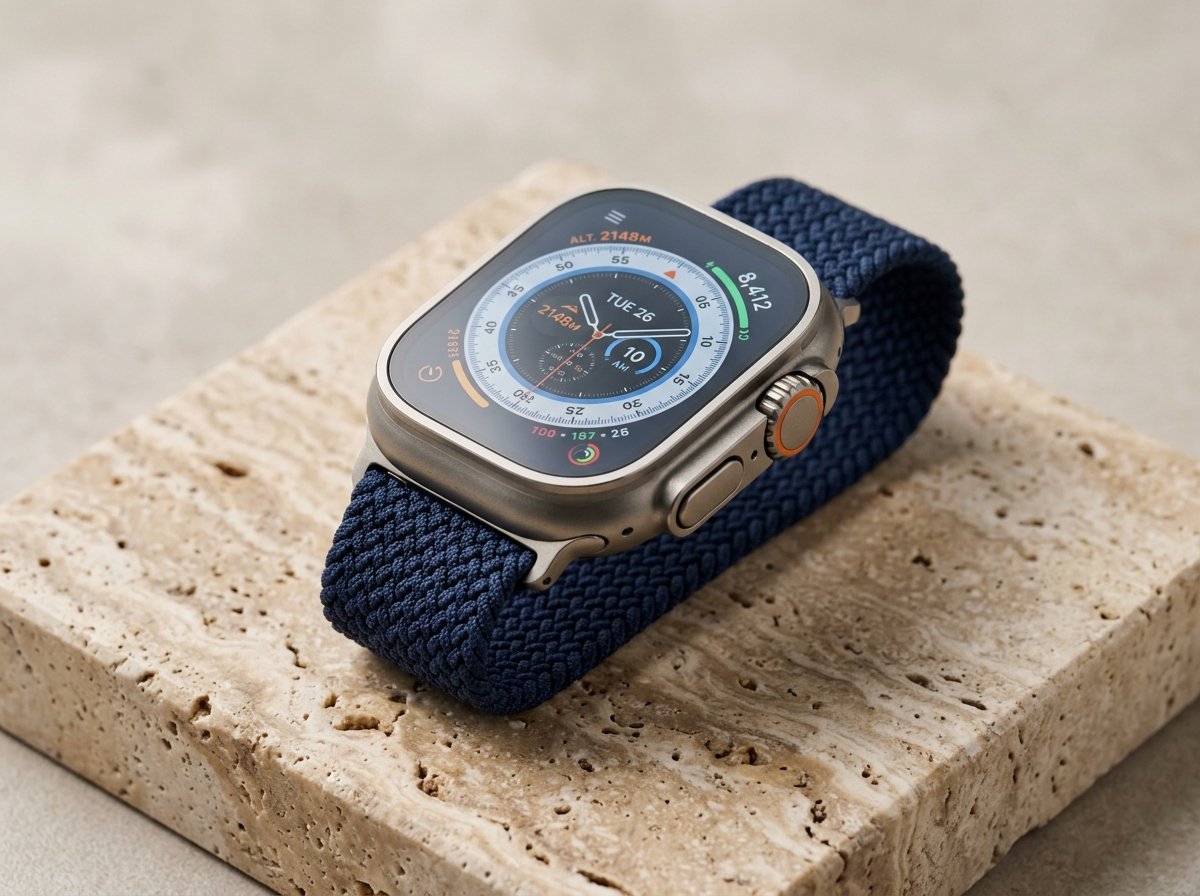 Chronos Ultra Sapphire Titanium Smartwatch on travertine stone